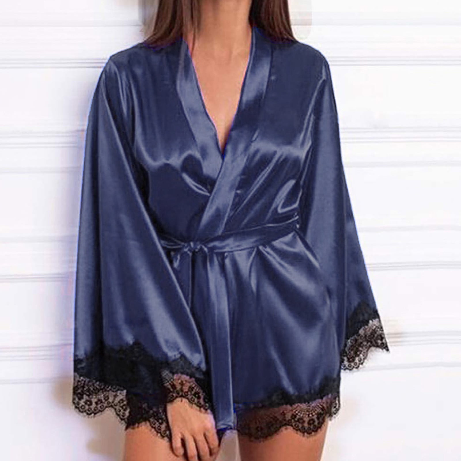 Lopecy-Sta Lingerie Women Silk Lace Robe Dress Cute Sleepwear