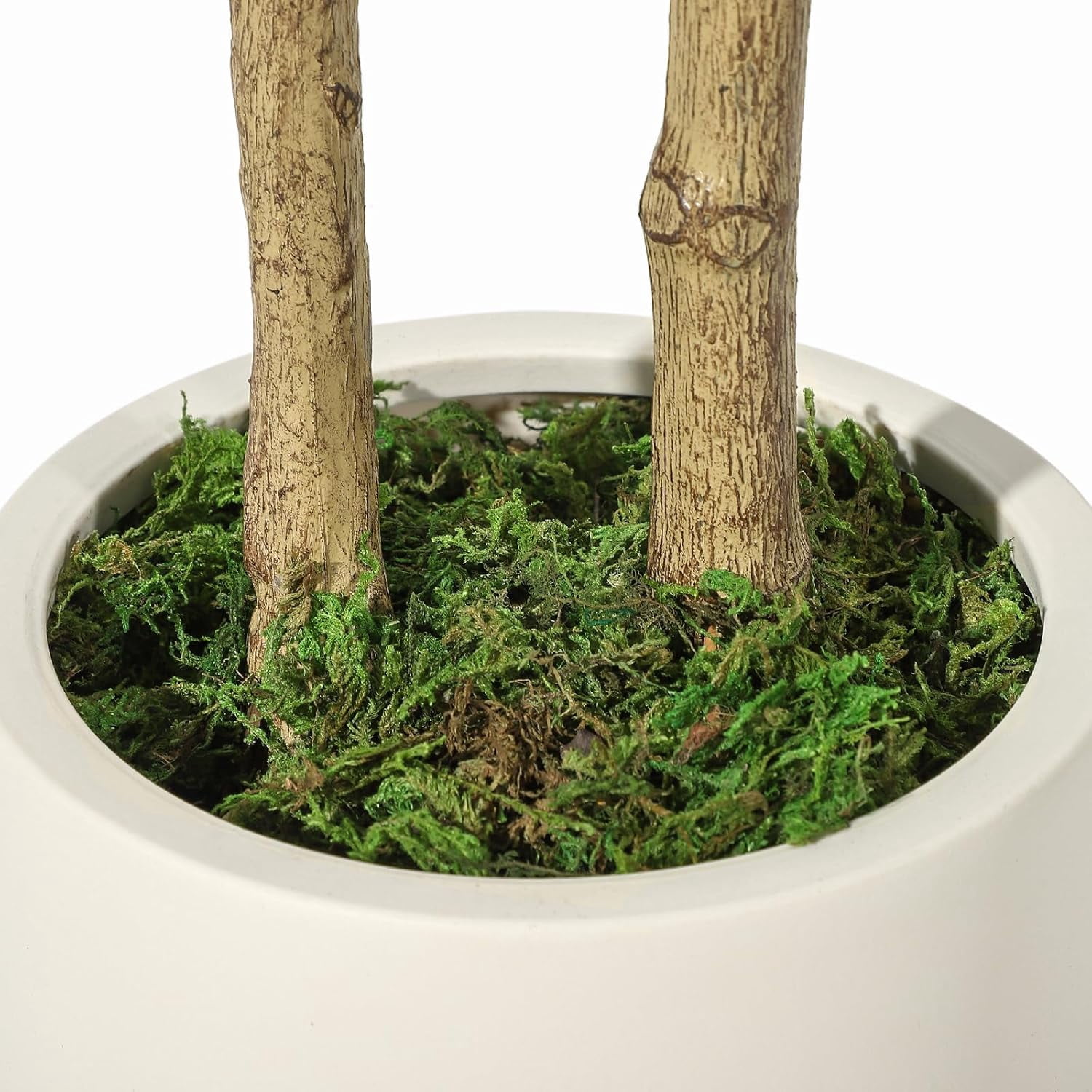 Ficus Trees Artificial Indoor, 5FT Tall Faux Ficus Tree with White Planter & Green Fake Moss, Artificial Plants with Natural Wood Trunk & Lifelike Fruits for Home Office Decor