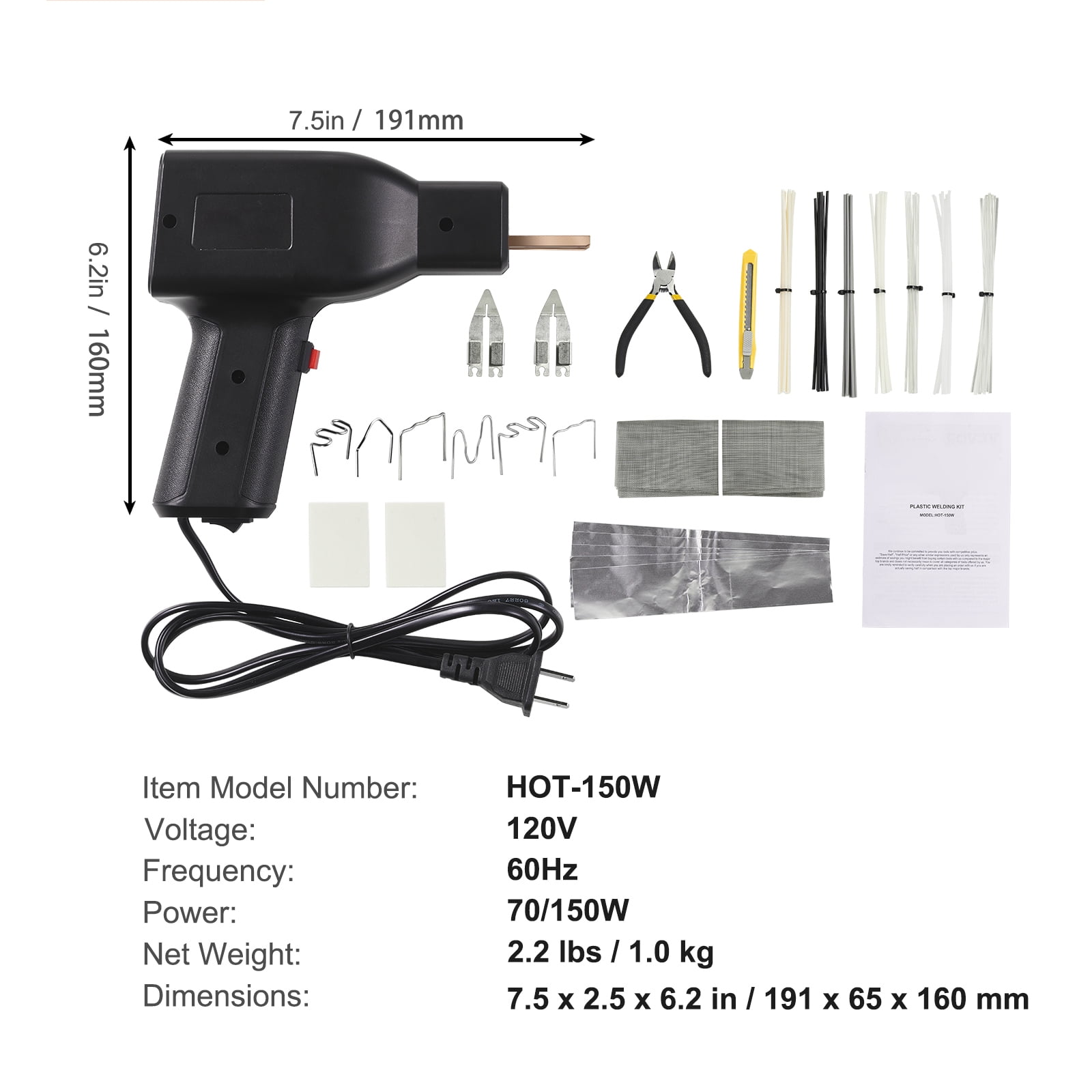 BENTISM Plastic Welder Kit, 70/150W Dual Power Plastic Welder Soldering Gun with 56PCS Weld Rods, 800PCS Hot Stapler Welding Machine Car Bumper Repair Kit, 6 Types Staples for Bumper/Kayak