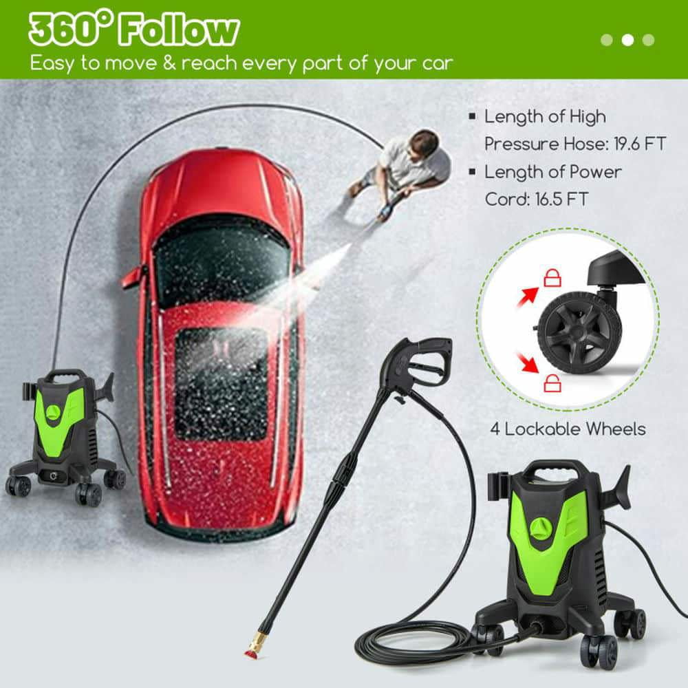 Spaco 2400 PSI 1.7 GPM Electric Pressure Washer, Pressure Washer with 4 Universal Wheels, Green