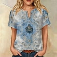 thumbnail image 6 of Boho Floral Graphic Henley Neck Shirt for Women Funny Floral Print Short Sleeve Tees Casual Basic Tops Pullover Summer Fall Fashion Clothes, 6 of 6