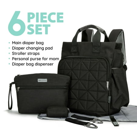 SoHo Collections, Unisex Designer Diaper Bag Backpack, 6 Piece Set with Stroller Straps, Kenneth