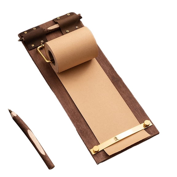 Retractable Kraft Paper Roll Holder Memo Board Wall Mounted Wooden Clipboard with Cutter Vintage Hanging Writing Pad Refillable Kraft Roll for Notes Lists Ideas