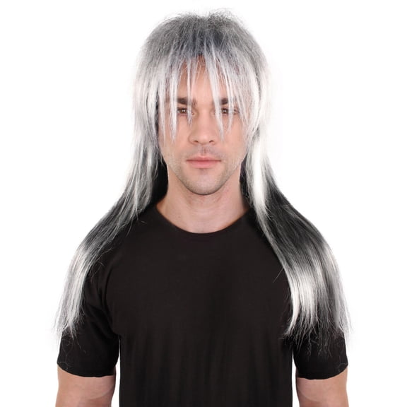 HPO Unisex Black & White Two-Tone Long Wig – Retro Cosplay Hairpiece for Adults, Themed Events & Costume Parties