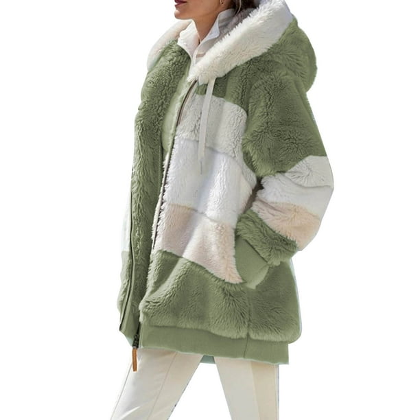 Moda mujer invierno abrigo de felpa empalme con capucha manga larga cremallera bolsillo cálido chaqu Abanopi 5X-grande