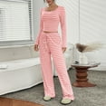 thumbnail image 7 of FNFYFH 2 Piece Lounge Sets for Women Fall Striped Slim Outfits Long Sleeve Wide Leg Tracksuits Womens Casual Loungewear Two Pcs Matching Set, 7 of 7