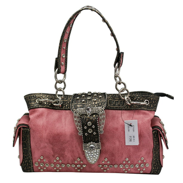 A&R - Light Pink Studded Rhinestone Purse With Belt Buckle Flap Clasp ...