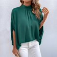 thumbnail image 3 of Blusa casual para mujer Top con lazo en la espalda Media manga Cuello alto Color puro Blusa holgada Jersey Verde oscuro XL, 3 of 7