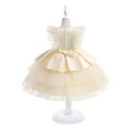 thumbnail image 4 of YWDJ Toddler Girls Net Yarn Mesh Bow Ruffles Birthday Party Gown Long Dresses Beige 6T, 4 of 9