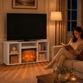 thumbnail image 3 of Furinno Jensen Fireplace TV Entertainment Center with Open Storage Compartment for TV up to 55 Inch, Solid White, 3 of 9