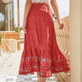 thumbnail image 4 of Falda de mujer con estampado floral y botón frontal elástico de cintura alta falda larga para viajes a casa rojo L, 4 of 6