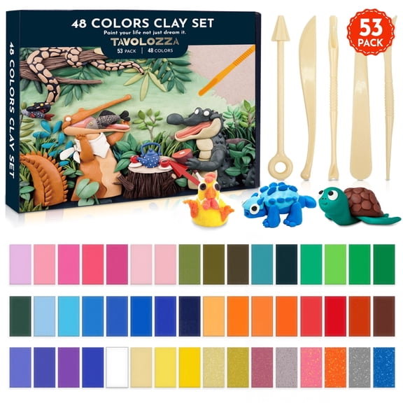 Tavolozza 48 Colors Polymer Clay Set with Metallic and Glitter Colors, Modeling Clay Kit with Sculpting Tools for Kids, Beginners Crafts