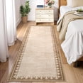 thumbnail image 2 of HIWEAVER Modern Geometric Bordered Non Slip Runner Washable 2' x 6' Throw Rug for Hallway Enterway Neutral Indoor Beige Carpet, 2 of 6