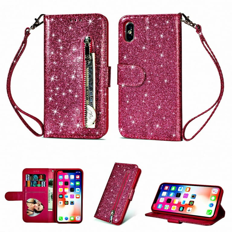 iPhone XS Max Case, Allytech PU Leather Glitter Bumper Shockproof