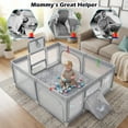 thumbnail image 6 of INFANS 74" x 62" Baby Playpen with Soft Mat, Basketball Hoop, 2 Soccer Goals, 4 Handles & 50 Ocean Balls, Breathable Mesh, Indoor & Outdoor Large Play Yard for Toddlers, 6 of 10