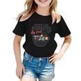 thumbnail image 2 of Wuxian Girls Kids Tops Shirts Short Sleeve Easter Bunny Letter Print Fashionable Casual Round Neck T Shirt Loose Fit Cozy Funny Graphic Tees Summer Relaxed Breathable Cozy Dailywear,Black,8-9 Years, 2 of 4
