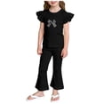 thumbnail image 5 of BLTIBY Toddler Girls 2 Piece Outfits Cute Fashion Ruffle Sleeve Tank Top and Flare Pants Sets Black 2 4-5 Years, 5 of 5