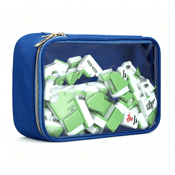 BESTSKY Empty Mahjong Tile Bag American Pvc Clear Mahjong Case Size 166 Waterproof Zippered Storage Tile Holder Rack Bag for Game Lover Gift Travel,Case Only (Navy Blue,Mahj)