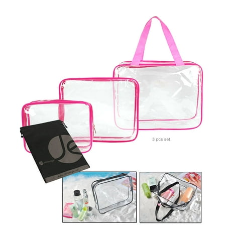 JAVOedge 3 Piece PVC Clear Toiletry / Cosmetic / Storage Travel Bag Set with Handle, Zipper ...