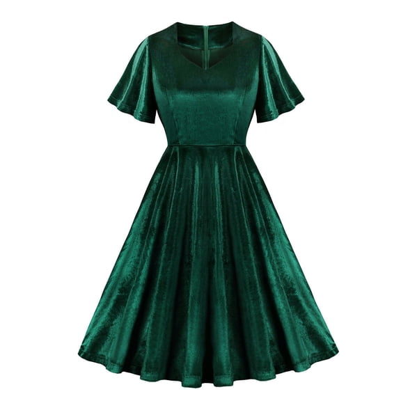 Levmjia Casual Dresses For Women Summer V-Neck Short Sleeve Flowy Polyester Solid Color Mid-Calf Length Comfortable Vacation Beach Party Multi Colors Available