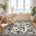 thumbnail image 3 of Design&I 6'x9' Washable Area Rug Sleek Flatweave Pet Friendly Black White Elegant Floral and Vine Design Intricate Blossom Motifs with Graceful for Queen Size Bedroom, Under Bed, 3 of 7