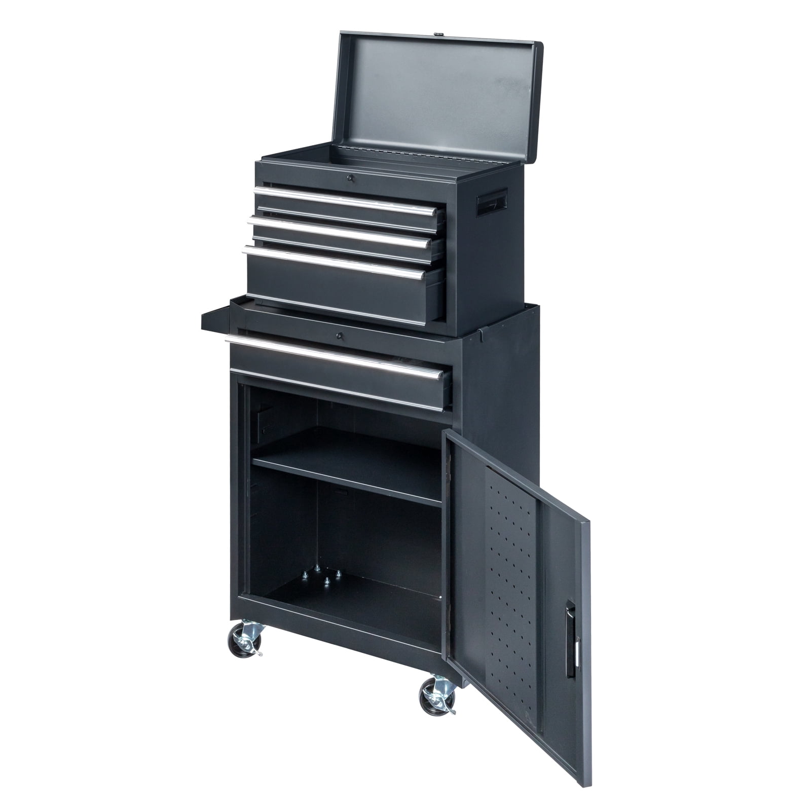 Gzxs 4-Drawer Rolling Tool Chest with Wheels, Tool Chest with Large Storage Cabinet and Adjustable Shelf, Portable Top Box with Locking System Tool Chest for Garage, Warehouse (Black)