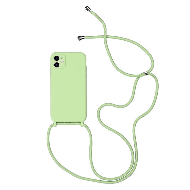 Fundas originales de silicona líquida para iPhone 14 13 12 11 Pro XS Max X XR SE2 8 7 Plus, funda suave de caramelo + correa para el cuello con cordón cruzado Tan Jianjun unisex