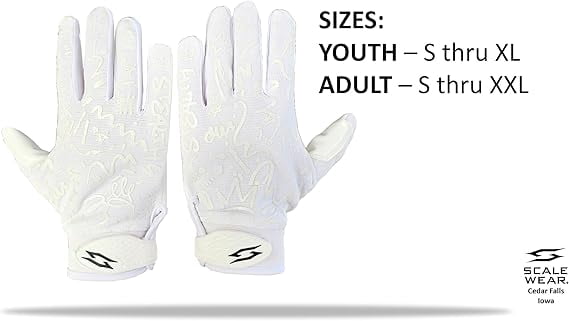 Just for You Momma Football Receiver Gloves - Black White Battle College Lineman Football Gloves Adult Youth Men’s Small to XXL Sizes Money (White, Youth - XS)