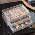 thumbnail image 6 of Acrylic Clear Jewelry Organizer Box 3 Drawers, Velvet Jewelry Storage, Earring Rings Necklaces Bracelets Storage Display Case Gift for Women, Girls, 6 of 9