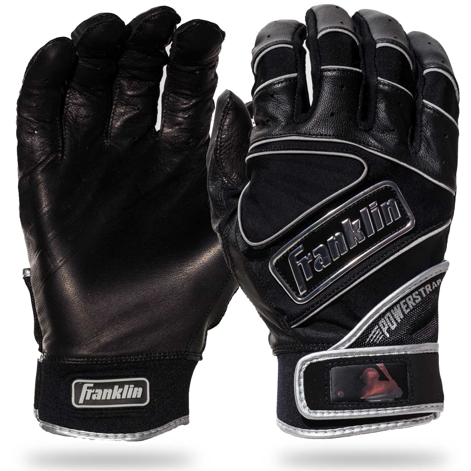 Franklin Sports Power strap Series Batting Gloves, Chrome Black, Adult