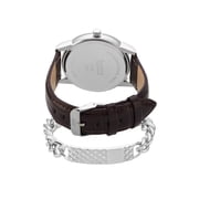 Jones New York Men's Quartz Movement Leather Analog Watch and Bracelet Set, Navy/Brown