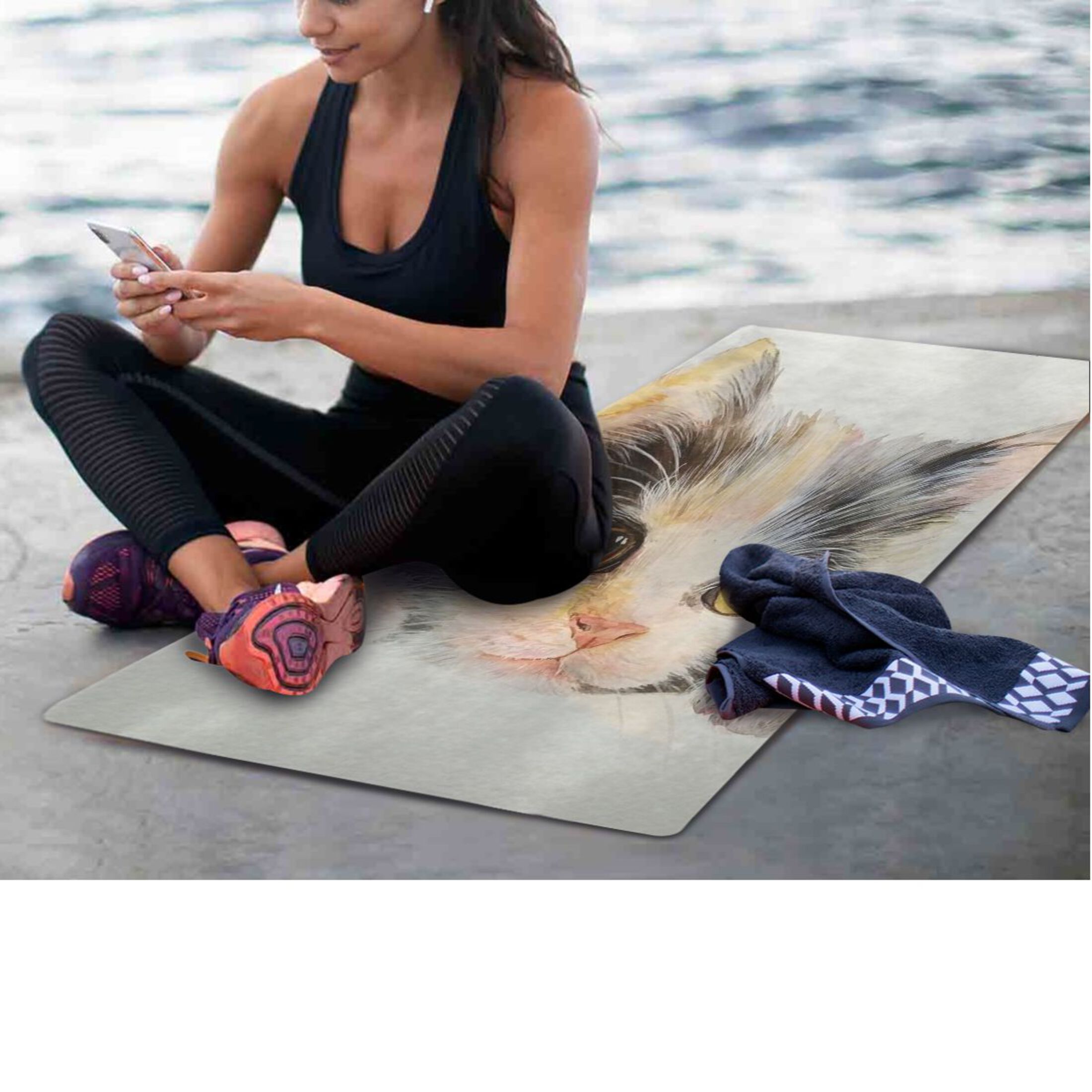 BZSMCE Yoga Mat Women Fitness Mat Curious Kitten Gaze Pattern