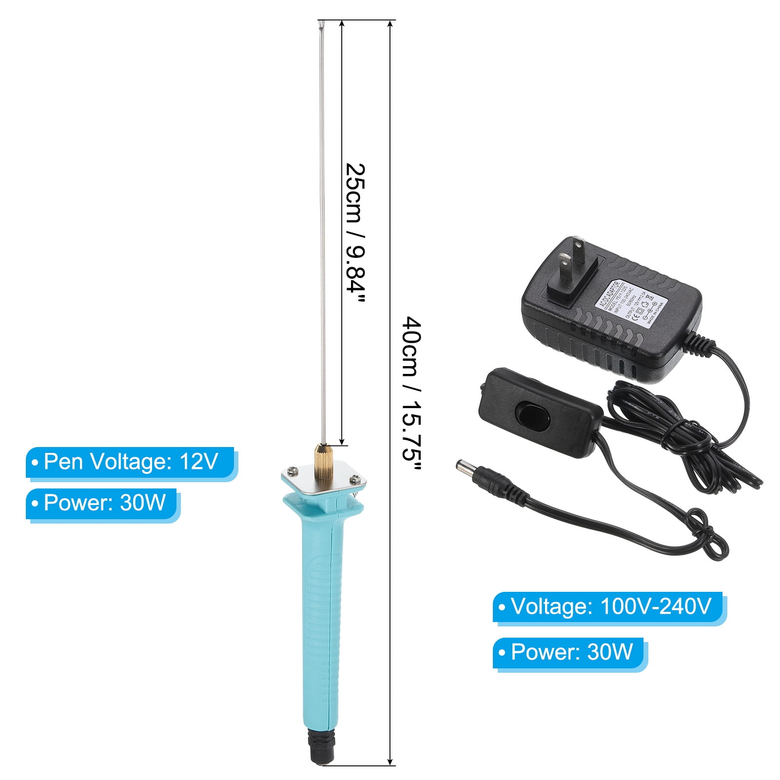 Uxcell 25CM 30W 110V-240V Foam Cutting Pen Set, Cutter Pen Cutting Tool with Start Switch & 30W Power Adapter, Blue