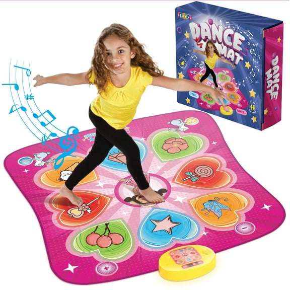 Play22 Dance Mat for Kids - Wired Video Game Dance Pad with LED Lights, Adjustable Volume, 5 Challenge Levels, 1 Count