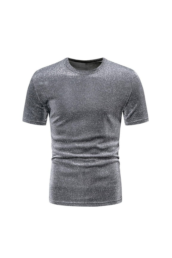 Mens Shirts Short Sleeve t Shirts Summer Crew Neck Silver T-Shirts Size XL