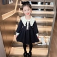 thumbnail image 6 of Jinhomg Toddler Baby Knitted Dresses Girls Trendy Lapel Collar Midi Dress Fall Winter Comfy Long Sleeve Cotton Dresses Black 130, 6 of 9