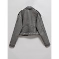 thumbnail image 2 of -Chaqueta corta de piel sintética lavada para mujer, ropa de calle con cinturón y cremallera, abrigo Retro de motociclista, Tops, 2 of 5