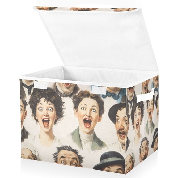 Foldable Fabric Storage Bin With Handle Collapsible Basket Box Storage With Lid Organizer Vintage-style Poster