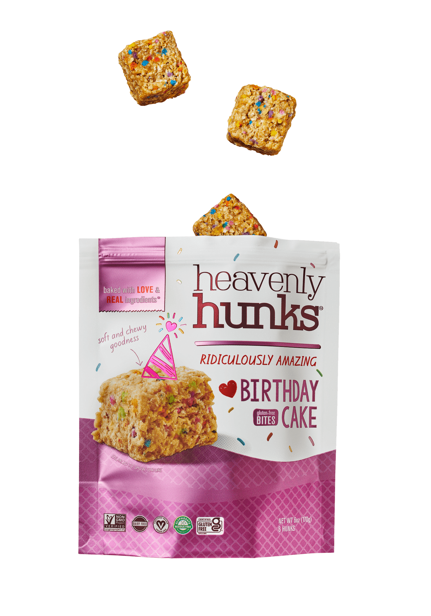 (3 pack) E & C's Snacks Heavenly Hunks Gluten Free, Vegan Baked Birthday Cake Cookies, 6 oz, 6 Count