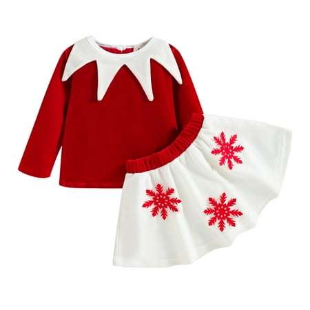 

ZHUASHUM Toddler Girls Long Sleeve Christmas Tops T Shirt Snowflake Skirts Outfits