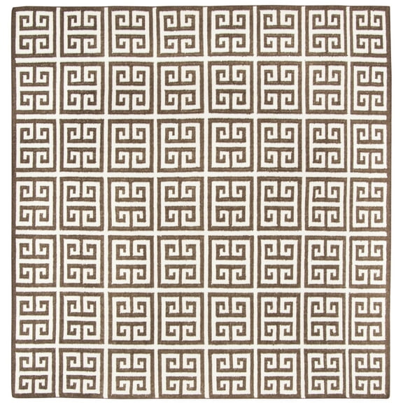SAFAVIEH Dhurrie Valentina Geometric Moroccan Wool Area Rug, Brown/Ivory, 7' x 7' Square