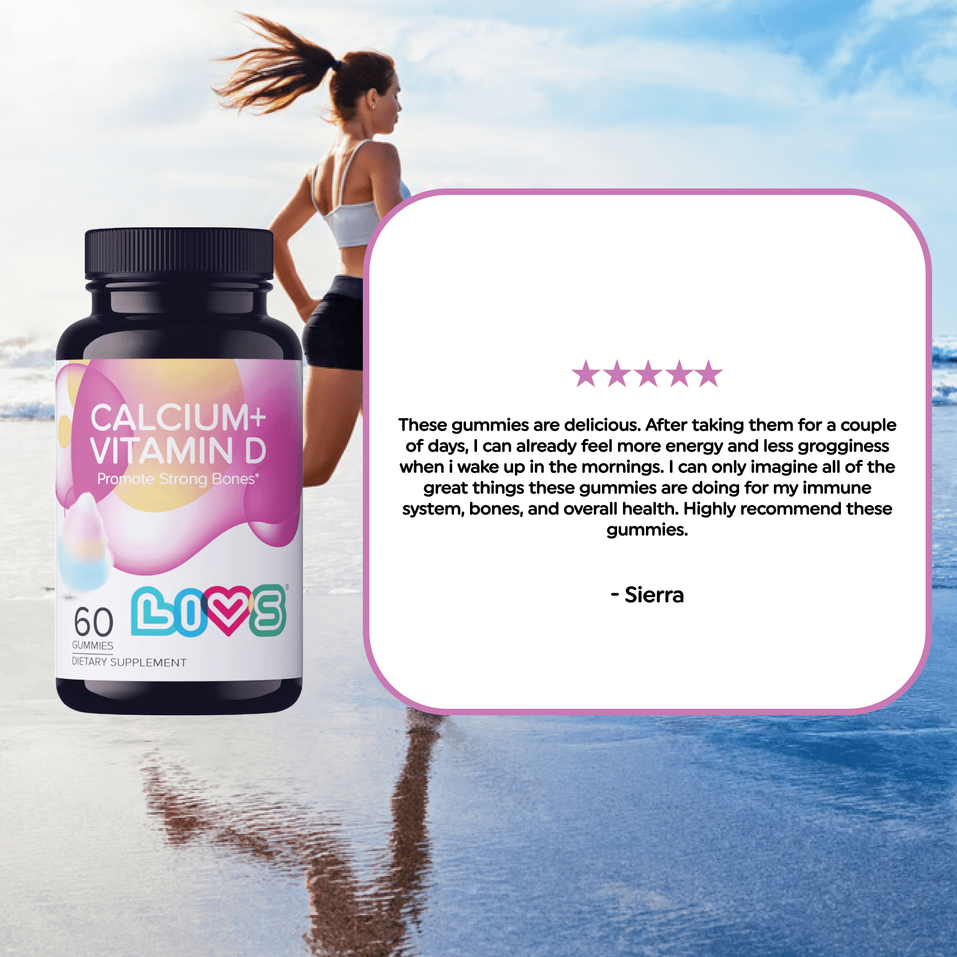 LIVS Calcium & Vitamin D3 Gummies, 1000 IU (25 mcg) D3 + 170 mg Calcium, Bone & Immune Support, Vegan, Cotton Candy Flavor, 60 Count/30 Servings