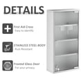 thumbnail image 6 of Wooden Cabinets, kleankin Wall Mounted Medicine Cabinet, Locking Wall Cabinet with 4 Tier Shelves, Stainless Steel Frame and Glass Door, Lockable with 2 Keys, Silver, 12" x 24", Living Room Cabinets, 6 of 9