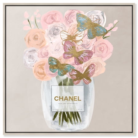 Papillon Of Paris Canvas Flower Vase Glam Wall Art by Art Remedy, Silver Frame, 40" x 40"
