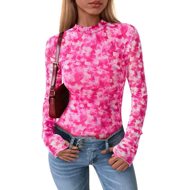 Blusa PRETTYGARDEN Mujer Malla Floral Manga Larga Blanca XL