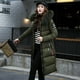 thumbnail image 3 of Abrigo acolchado de algodón Chaqueta de mujer de largo medio con relleno de algodón y plumón, chaqueta de invierno con cuello de piel por encima de la rodilla y acolchado de algodón, 3 of 5