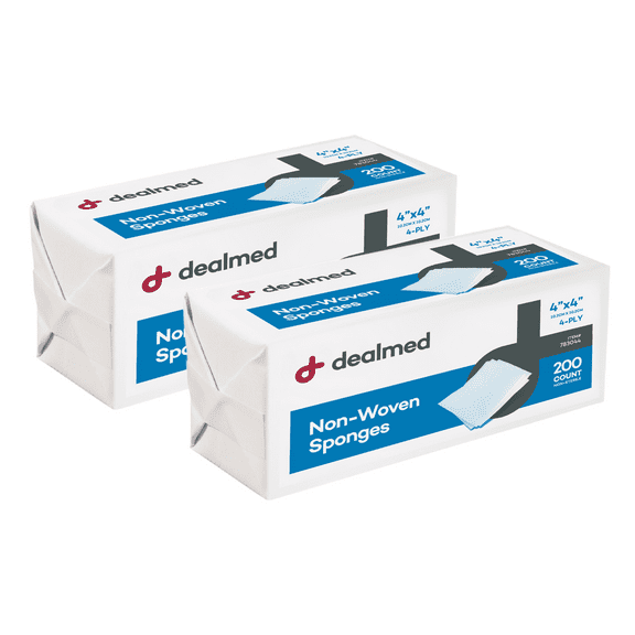 Dealmed Non-Woven Gauze Sponges - 200 Count, 4-Ply, 4x4 Inch All-Purpose Non-Sterile Gauze Pads, Highly Absorbent Dental Gauze Wound Care Product (Pack of 2)