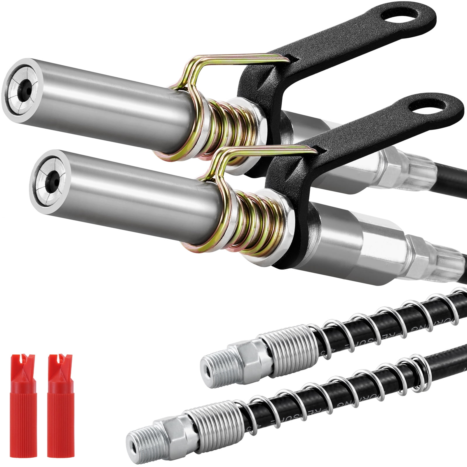 KFFKFF Grease Gun Connector Pair, 10000 PSI Pressure, 6-Jaw Secure, Swift Detach Tip & Hose/Zerk Fitting Cleaner, Fits All Grease Guns 1/8" NPT for Cars