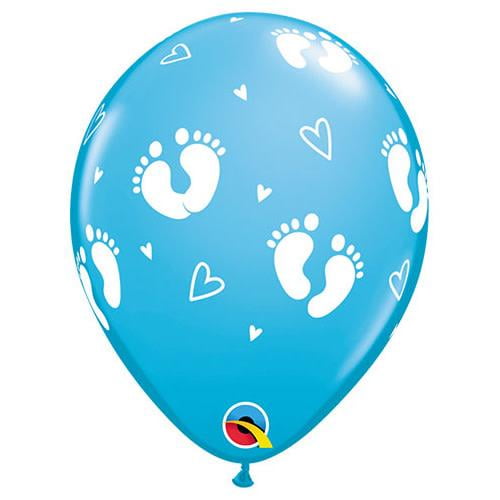 LOONBALLOON Baby Boy Balloons, 11″ BABY FOOTPRINTS - ROBIN'S EGG BLUE (6 PK)