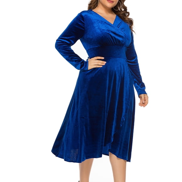 Wzzjkit Long Sleeve Shirts for Women Women's Fall and Winter Long Sleeved V-neck Velvet Dress Dress